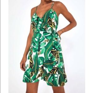 FARM RIO Banana Leaf Mini Sleevess Wrap Dress